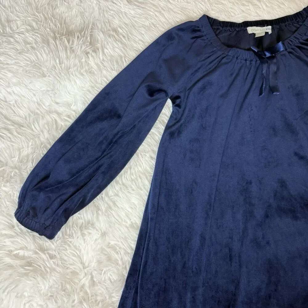 Garnet Hill Kids Navy Blue Velour Dress Size 6T Holiday Christmas Party Church